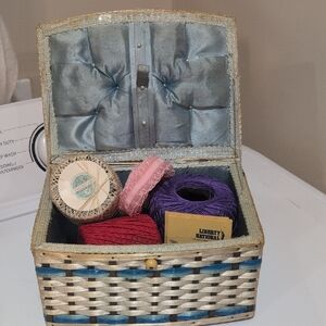 Woven Basket with Sewing Supplies
